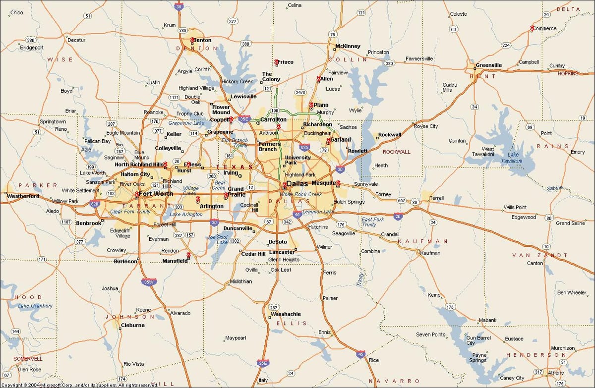 Dallas / Fort-Уэрт метроплекс xəritə