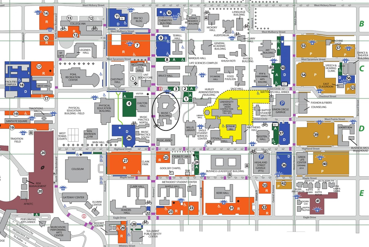 Universitet Şimali Texas xəritə Dallas