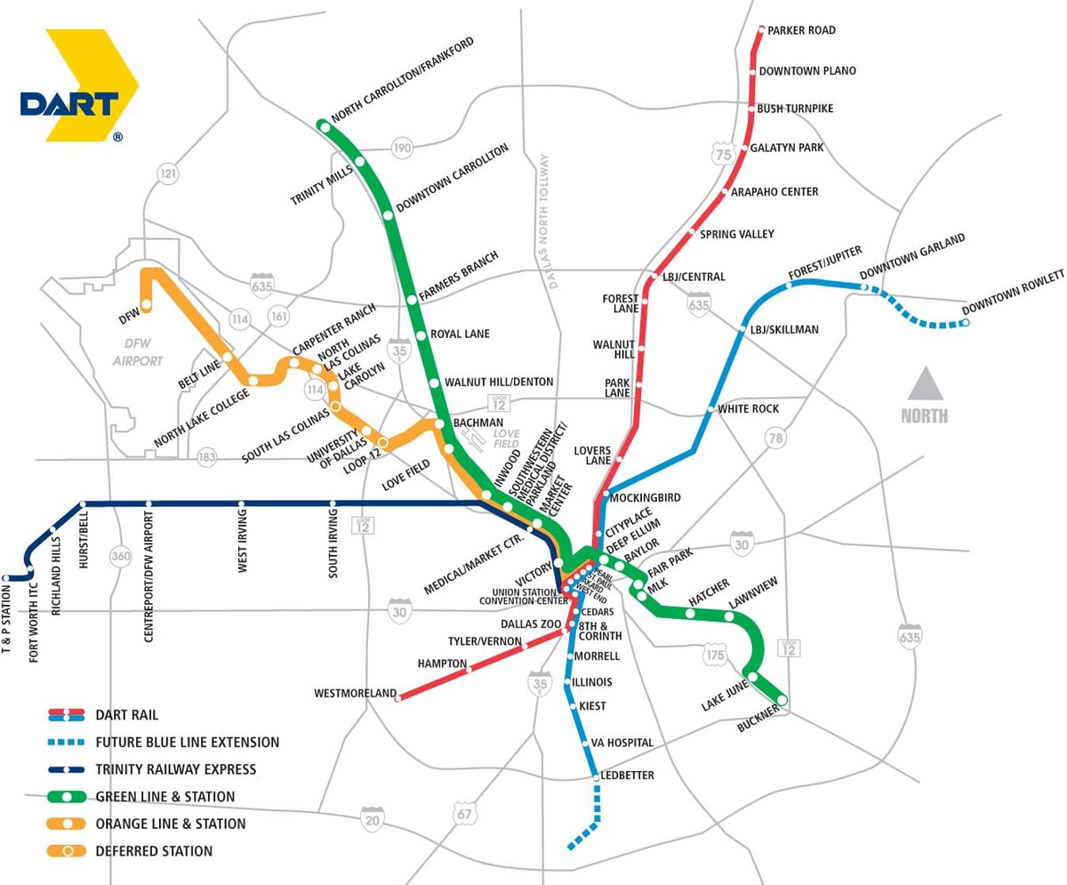 Sahəsi Dallas sürətli tranzit xəritə
